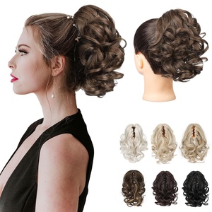 image:imageREECHO Ponytail Extension 9 Claw Clip in Short Curly Wavy Pony Hair Extension Jaw Clip on Pony Tail HP001 Hairpiece for Women  Chocolate Brown with HighlightsReddish Brown