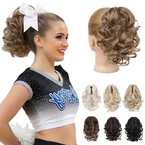 image:imageREECHO Ponytail Extension 9 Claw Clip in Short Curly Wavy Pony Hair Extension Jaw Clip on Pony Tail HP001 Hairpiece for Women  Chocolate Brown with HighlightsLight Brown with Blonde Highlights