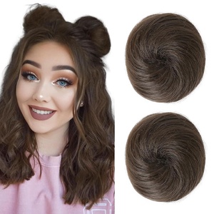 image:imageREECHO Space Bun Hair Pieces 2 PCS Mini Claw Clip in Messy amp Cat Ears Fake Hair Bun Extensions HB001 Wig Accessory Updo Hairpieces for Women Pack of 235 Wavy Black BrownMedium Ash Brown