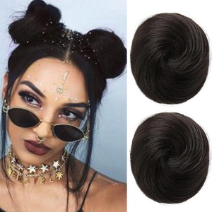 image:imageREECHO Space Bun Hair Pieces 2 PCS Mini Claw Clip in Messy amp Cat Ears Fake Hair Bun Extensions HB001 Wig Accessory Updo Hairpieces for Women Pack of 235 Wavy Black BrownBlack Brown
