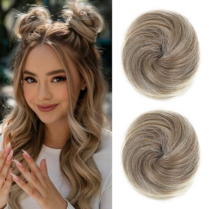 image:imageREECHO Space Bun Hair Pieces 2 PCS Mini Claw Clip in Messy amp Cat Ears Fake Hair Bun Extensions HB001 Wig Accessory Updo Hairpieces for Women Pack of 235 Wavy Black BrownAsh Brown with Blonde Tips