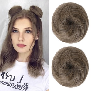 image:imageREECHO Space Bun Hair Pieces 2 PCS Mini Claw Clip in Messy amp Cat Ears Fake Hair Bun Extensions HB001 Wig Accessory Updo Hairpieces for Women Pack of 235 Wavy Black BrownLight Ash Brown with Highlights