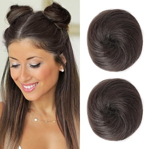 image:imageREECHO Space Bun Hair Pieces 2 PCS Mini Claw Clip in Messy amp Cat Ears Fake Hair Bun Extensions HB001 Wig Accessory Updo Hairpieces for Women Pack of 235 Wavy Black BrownCool Dark Brown