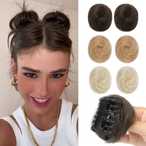 image:imageREECHO Space Bun Hair Pieces 2 PCS Mini Claw Clip in Messy amp Cat Ears Fake Hair Bun Extensions HB001 Wig Accessory Updo Hairpieces for Women Pack of 235 Wavy Black BrownDark Brown with Copper Highlights