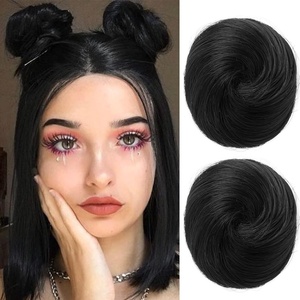 image:imageREECHO Space Bun Hair Pieces 2 PCS Mini Claw Clip in Messy amp Cat Ears Fake Hair Bun Extensions HB001 Wig Accessory Updo Hairpieces for Women Pack of 235 Wavy Black BrownNatural Black