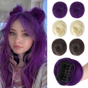 image:imageREECHO Space Bun Hair Pieces 2 PCS Mini Claw Clip in Messy amp Cat Ears Fake Hair Bun Extensions HB001 Wig Accessory Updo Hairpieces for Women Pack of 235 Wavy Black BrownDark Purple