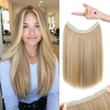 image:imageREECHO Invisible Wire Hair Extensions with Thinner Softer Lace Weft 12 Short Straight Clips in Secret Hairpiece for Women 12 Inch Pack of 1  Golden Blonde with HighlightsGolden Blonde with Highlights