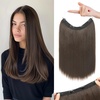 image:imageREECHO Invisible Wire Hair Extensions with Thinner Softer Lace Weft 12 Short Straight Clips in Secret Hairpiece for Women 12 Inch Pack of 1  Golden Blonde with HighlightsChocolate Brown