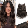 image:imageREECHO Invisible Wire Hair Extensions with Thinner Softer Lace Weft Chocolate Brown with Blonde Highlights 12 Inch Pack of 1Dark Brown