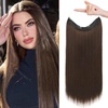 image:imageREECHO Invisible Wire Hair Extensions with Transparent Headband Adjustable Size Removable Secure Clips in Straight Secret Hairpiece for Women  Natural BlackDark Chocolate Brown