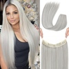 image:imageREECHO Invisible Wire Hair Extensions with Transparent Headband Adjustable Size Removable Secure Clips in Straight Secret Hairpiece for Women  Natural BlackGreyBrownSilverWhite Mixed