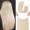 image:imageREECHO Invisible Wire Hair Extensions with Transparent Headband Adjustable Size Removable Secure Clips in Straight Secret Hairpiece for Women  Natural BlackLight Blonde