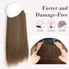 image:imageREECHO Invisible Wire Hair Extensions with Transparent Headband Adjustable Size Removable Secure Clips in Straight Secret Hairpiece for Women  Natural BlackLight Ash Brown with Highlights