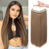 image:imageREECHO Invisible Wire Hair Extensions with Transparent Headband Adjustable Size Removable Secure Clips in Straight Secret Hairpiece for Women  Natural BlackDark Blonde