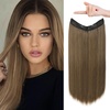 image:imageREECHO Invisible Wire Hair Extensions with Transparent Headband Adjustable Size Removable Secure Clips in Straight Secret Hairpiece for Women  Natural BlackLight Ash Brown with Highlights