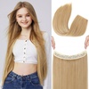 image:imageREECHO Invisible Wire Hair Extensions with Transparent Headband Adjustable Size Removable Secure Clips in Straight Secret Hairpiece for Women  Natural BlackGolden Blonde with Highlights