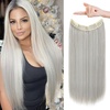 image:imageREECHO Invisible Wire Hair Extensions with Transparent Headband Adjustable Size Removable Secure Clips in Straight Secret Hairpiece for Women  Natural BlackGreyBrownSilverWhite Mixed