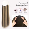 image:imageREECHO Invisible Wire Hair Extensions with Transparent Headband Adjustable Size Removable Secure Clips in Straight Secret Hairpiece for Women  Natural BlackChocolate Brown with Golden Blonde Highlights
