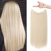 image:imageREECHO Invisible Wire Hair Extensions with Transparent Headband Adjustable Size Removable Secure Clips in Straight Secret Hairpiece for Women  Natural BlackLight Blonde