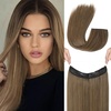 image:imageREECHO Invisible Wire Hair Extensions with Transparent Headband Adjustable Size Removable Secure Clips in Straight Secret Hairpiece for Women  Natural BlackLight Ash Brown with Highlights