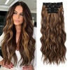 image:imageREECHO Clip in Hair Extensions 4PCS Blonde Hair Extensions 24 Thick Long Beach Waves Invisible Lace Weft Natural Soft Hairpieces for Women  Natural BlondeChocolate Brown with Golden Highlights