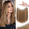 image:imageREECHO Invisible Wire Hair Extensions with Thinner Softer Lace Weft 12 Short Straight Clips in Secret Hairpiece for Women 12 Inch Pack of 1  Golden Blonde with HighlightsMedium Brown with Blonde Highlights