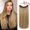 image:imageREECHO Invisible Wire Hair Extensions with Transparent Headband Adjustable Size Removable Secure Clips in Straight Secret Hairpiece for Women  Natural BlackLight Brown with Highlights