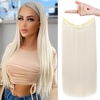 image:imageREECHO Invisible Wire Hair Extensions with Transparent Headband Adjustable Size Removable Secure Clips in Straight Secret Hairpiece for Women  Natural BlackPlatinum Blonde