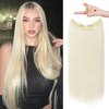 image:imageREECHO Invisible Wire Hair Extensions with Transparent Headband Adjustable Size Removable Secure Clips in Straight Secret Hairpiece for Women 24Inch Pack of 1 White Blonde