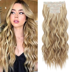 image:imageREECHO Clip in Hair Extensions 4PCS Blonde Hair Extensions 24 Thick Long Beach Waves Invisible Lace Weft Natural Soft Hairpieces for Women  Natural BlondeMedium Blonde with Blonde Highlights