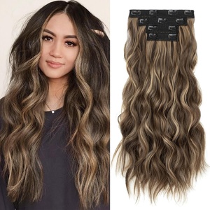image:imageREECHO Clip in Hair Extensions 4PCS Blonde Hair Extensions 24 Thick Long Beach Waves Invisible Lace Weft Natural Soft Hairpieces for Women  Natural BlondeChocolate Brown with Blonde Highlights