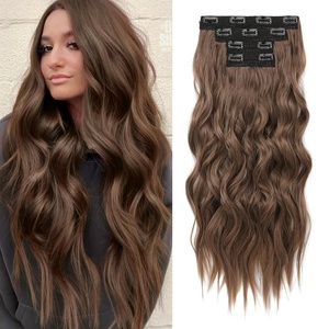 image:imageREECHO Clip in Hair Extensions 4PCS Blonde Hair Extensions 24 Thick Long Beach Waves Invisible Lace Weft Natural Soft Hairpieces for Women  Natural BlondeGinger Brown