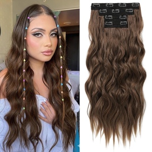 image:imageREECHO Clip in Hair Extensions 4PCS Blonde Hair Extensions 24 Thick Long Beach Waves Invisible Lace Weft Natural Soft Hairpieces for Women  Natural BlondeChocolate Brown with Highlights
