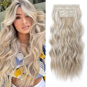 image:imageREECHO Clip in Hair Extensions 4PCS Blonde Hair Extensions 24 Thick Long Beach Waves Invisible Lace Weft Natural Soft Hairpieces for Women  Natural BlondeAsh Blonde with Highlights