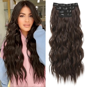 image:imageREECHO Clip in Hair Extensions 4PCS Blonde Hair Extensions 24 Thick Long Beach Waves Invisible Lace Weft Natural Soft Hairpieces for Women  Natural BlondeChocolate Brown