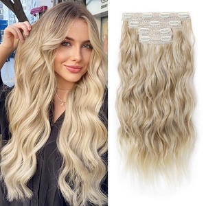 image:imageREECHO Clip in Hair Extensions 4PCS Blonde Hair Extensions 24 Thick Long Beach Waves Invisible Lace Weft Natural Soft Hairpieces for Women  Natural BlondeDark Blonde with Light Ends