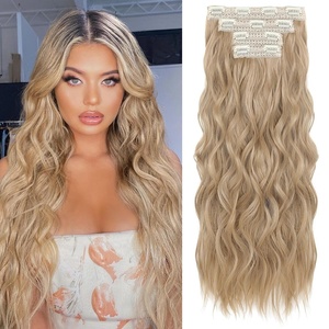 image:imageREECHO Clip in Hair Extensions 4PCS Blonde Hair Extensions 24 Thick Long Beach Waves Invisible Lace Weft Natural Soft Hairpieces for Women  Natural BlondeChampagne Blonde