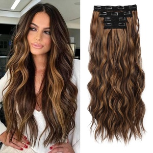 image:imageREECHO Clip in Hair Extensions 4PCS Blonde Hair Extensions 24 Thick Long Beach Waves Invisible Lace Weft Natural Soft Hairpieces for Women  Natural BlondeChocolate Brown with Golden Highlights