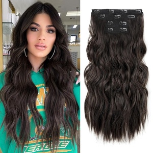 image:imageREECHO Clip in Hair Extensions 4PCS Blonde Hair Extensions 24 Thick Long Beach Waves Invisible Lace Weft Natural Soft Hairpieces for Women  Natural BlondeBlack Brown