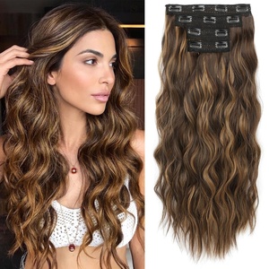 image:imageREECHO Clip in Hair Extensions 4PCS Blonde Hair Extensions 24 Thick Long Beach Waves Invisible Lace Weft Natural Soft Hairpieces for Women  Natural BlondeChestnut Brown