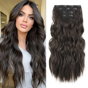 image:imageREECHO Clip in Hair Extensions 4PCS Blonde Hair Extensions 24 Thick Long Beach Waves Invisible Lace Weft Natural Soft Hairpieces for Women  Natural BlondeDark Brown