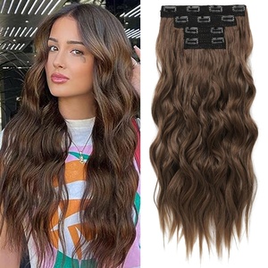image:imageREECHO Clip in Hair Extensions 4PCS Blonde Hair Extensions 24 Thick Long Beach Waves Invisible Lace Weft Natural Soft Hairpieces for Women  Natural BlondeMedium Brown