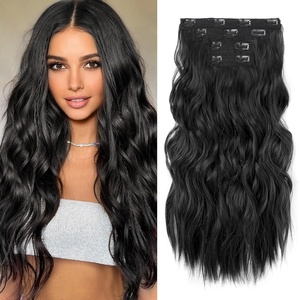 image:imageREECHO Clip in Hair Extensions 4PCS Blonde Hair Extensions 24 Thick Long Beach Waves Invisible Lace Weft Natural Soft Hairpieces for Women  Natural BlondeBlack