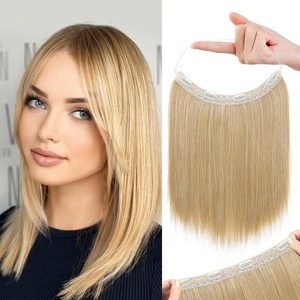 image:imageREECHO Invisible Wire Hair Extensions with Thinner Softer Lace Weft 12 Short Straight Clips in Secret Hairpiece for Women 12 Inch Pack of 1  Golden Blonde with HighlightsGolden Blonde