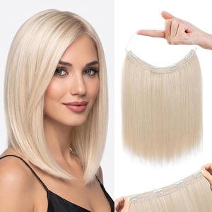 image:imageREECHO Invisible Wire Hair Extensions with Thinner Softer Lace Weft 12 Short Straight Clips in Secret Hairpiece for Women 12 Inch Pack of 1  Golden Blonde with HighlightsBlonde