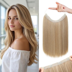 image:imageREECHO Invisible Wire Hair Extensions with Thinner Softer Lace Weft 12 Short Straight Clips in Secret Hairpiece for Women 12 Inch Pack of 1  Golden Blonde with HighlightsAsh Blonde