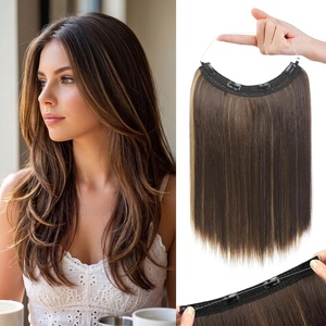 image:imageREECHO Invisible Wire Hair Extensions with Thinner Softer Lace Weft 12 Short Straight Clips in Secret Hairpiece for Women 12 Inch Pack of 1  Golden Blonde with HighlightsDeep Brown with Highlights