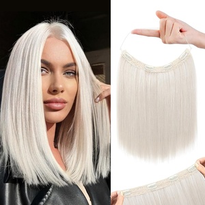 image:imageREECHO Invisible Wire Hair Extensions with Thinner Softer Lace Weft 12 Short Straight Clips in Secret Hairpiece for Women 12 Inch Pack of 1  Golden Blonde with HighlightsPlatinum Blonde