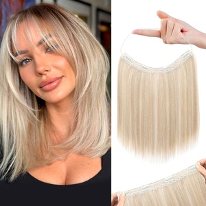 image:imageREECHO Invisible Wire Hair Extensions with Thinner Softer Lace Weft 12 Short Straight Clips in Secret Hairpiece for Women 12 Inch Pack of 1  Golden Blonde with HighlightsAsh Blonde with Highlights