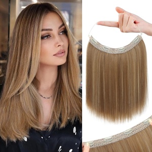 image:imageREECHO Invisible Wire Hair Extensions with Thinner Softer Lace Weft 12 Short Straight Clips in Secret Hairpiece for Women 12 Inch Pack of 1  Golden Blonde with HighlightsMedium Brown with Blonde Highlights